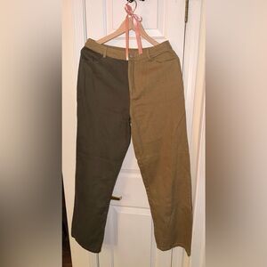12th Tribe Women’s Two Toned Split Tan and Olive Pants